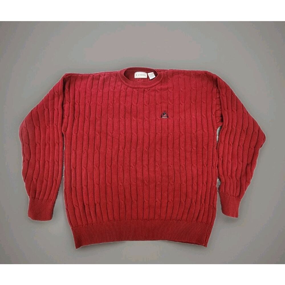 Izod Men's Crew Neck Knit Cotton cableknit red sweater size Large